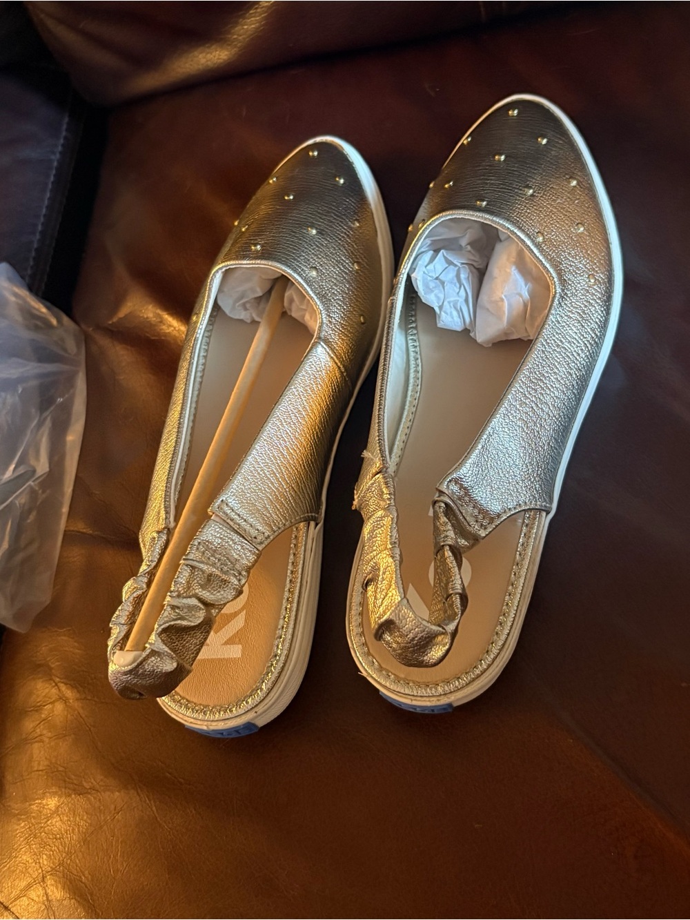 Keds sling Back Pointed Bling Sneaker, Tennis Shoe Gold Size 9 leather new